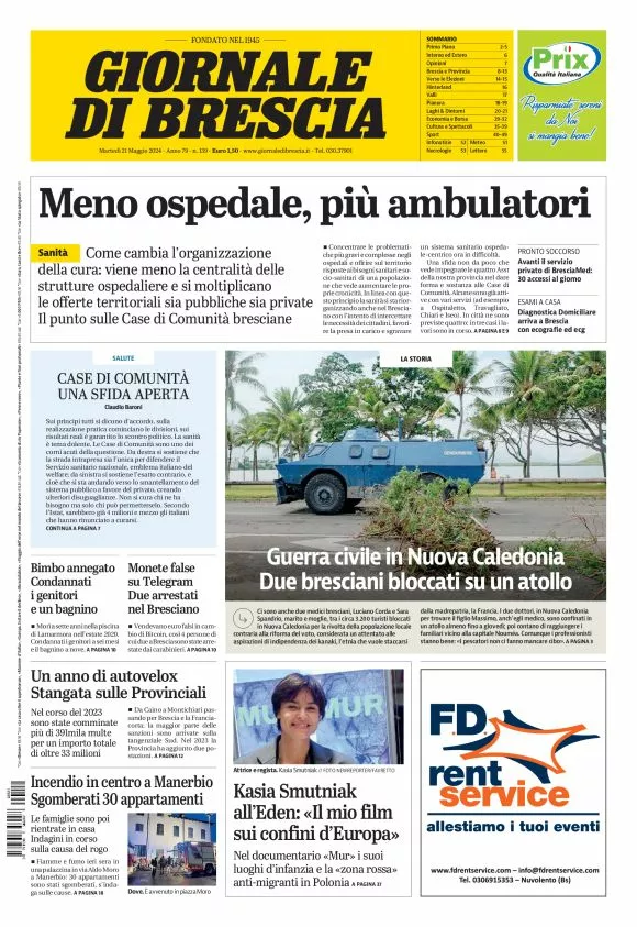 Prima-pagina-giornale di brescia-oggi-edizione-del-2024-05-21